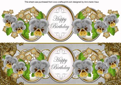 Silver Pansy Happy Birthday Large Dl Topper