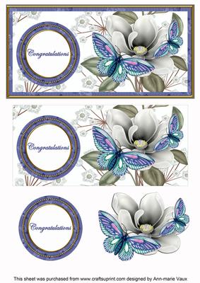 Blue Butterfly Congratulations Dl Decoupage Topper