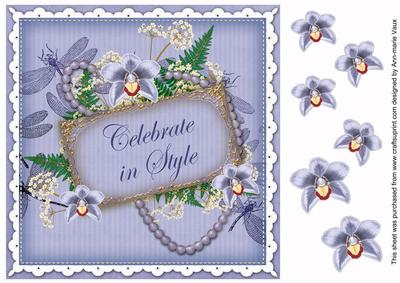Blue Orchid Celebrate in Style 8in Vintage Decoupage Topper