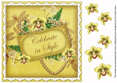 Lemon Orchid Celebrate in Style 8in Vintage Decoupage Topper