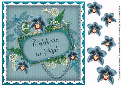 Teal Orchid Celebrate in Style 8in Decoupage Topper