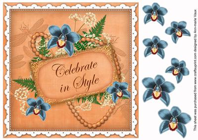 Tealo Orchid Celebrate in Style 8in Decoupage Topper
