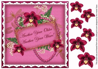 Cerise Orchid Another Year Older 8in Decoupage Topper