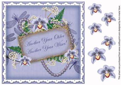 Blue Orchid Another Year Older 8in Decoupage Topper