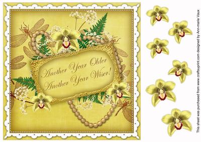 Lemon Orchid Another Year Older 8in Decoupage Topper