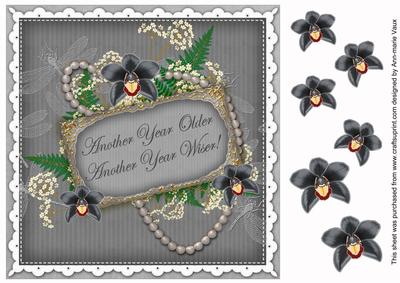 Silver Orchid Another Year Older 8in Decoupage Topper