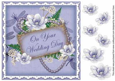 Pale Blue Magnolia Wedding Day 8in Vintage Decoupage Topper