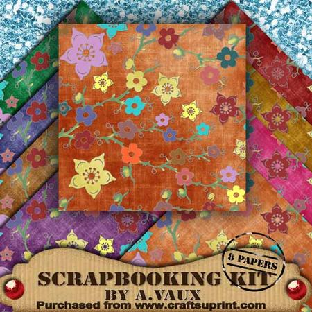 Cherry Blossom Mixed Dark Tea 8 Scrapbooking Papers Kit