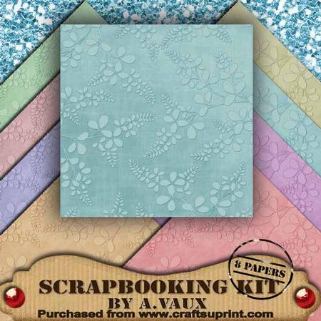 Oriental Ferns Pastel Embossed 8 Scrapbooking Papers Kit