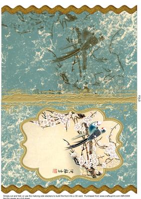 Oriental Birds Bracket Wavy Edge Card