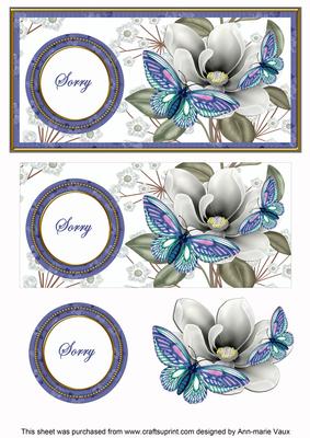 Blue Butterfly Sorry Dl Decoupage Topper