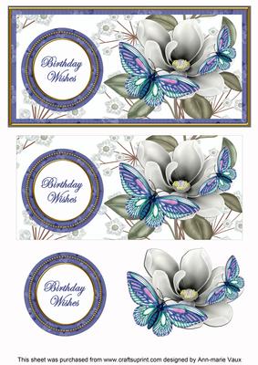 Blue Butterfly Birthday Wishes Dl Decoupage Topper