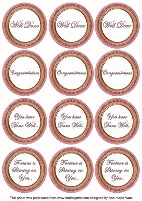 Pink Painted Well Done Round Sentiment Toppers