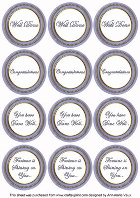 Blue Painted Well Done Mix Sentiment Round Toppers