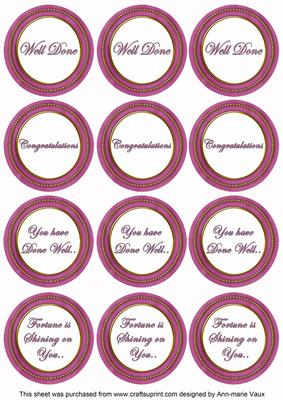 Cerise Painted Well Done Mix Sentiment Round Toppers