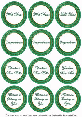 Dark Green Painted Well Done Mix Sentiment Round Toppers