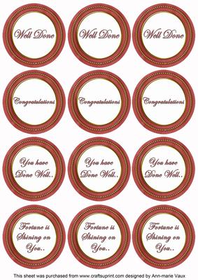 Dark Red Painted Well Done Mix Sentiment Round Toppers