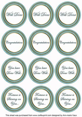 Dusky Teal Painted Well Done Mix Sentiment Round Toppers