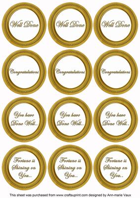 Gold Painted Well Done Mix Sentiment Round Toppers