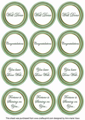 Mid Green Painted Well Done Mix Sentiment Round Toppers