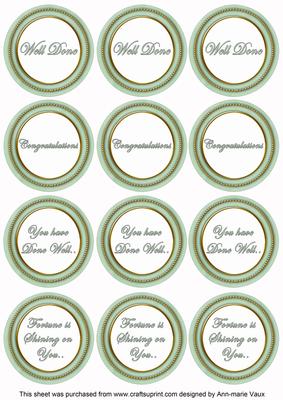 Mint Green Painted Well Done Mix Sentiment Round Toppers