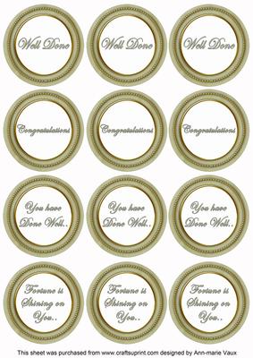 Olive Painted Well Done Mix Sentiment Round Toppers