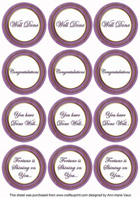 Purple Painted Well Done Mix Sentiment Round Toppers