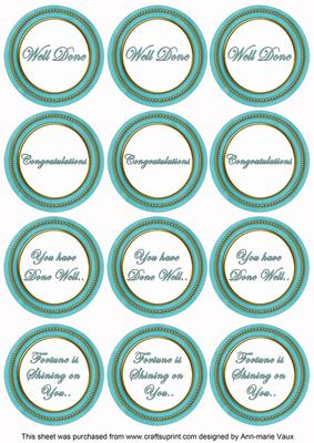 Teal Painted Well Done Mix Sentiment Round Toppers