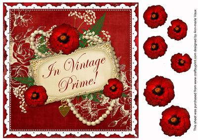 Big Red Poppy Vintage Prime! 8in Vintage Decoupage Topper