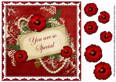 Red Poppy You Are Special 8in Vintage Decoupage Topper