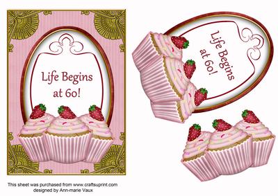 Berry Cupcake Life Begins at 60! Oval 7x5in Step by Step