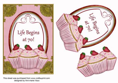 Berry Cupcake Life Begins at 70! Oval 7x5in Step by Step