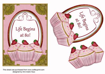 Berry Cupcake Life Begins at 80! Oval 7x5in Step by Step