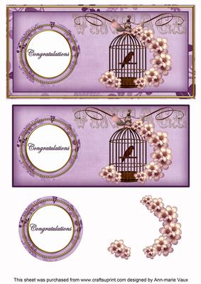 Lilac Birdcage Congratulations Dl Decoupage Topper