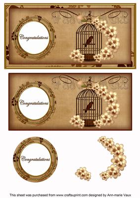 Vintage Tea Birdcage Congratulations Dl Decoupage Topper