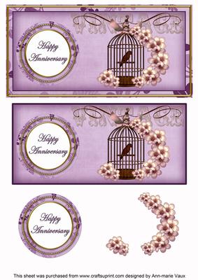 Lilac Birdcage Happy Anniversary Dl Decoupage Topper