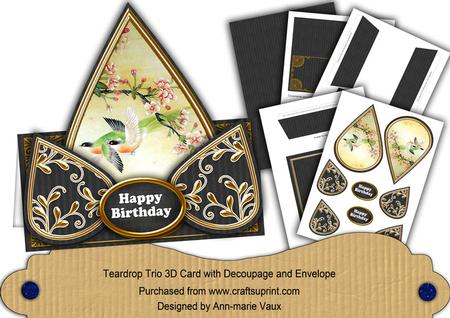 Oriental Birds2 Happy Birthday Teardrop Trio Kit