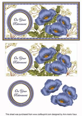 Blue Poppies Retirement Dl Decoupage Topper