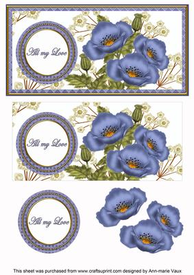 Blue Poppies All My Love Dl Decoupage Topper