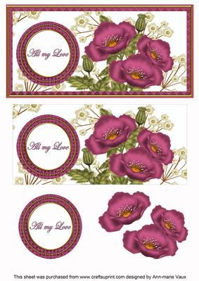 Cerise Poppies All My Love Dl Decoupage Topper