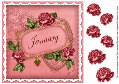 Cerise Roses January 8in Vintage Decoupage Topper