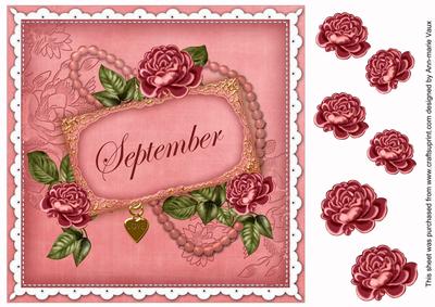 Cerise Roses September 8in Vintage Decoupage Topper