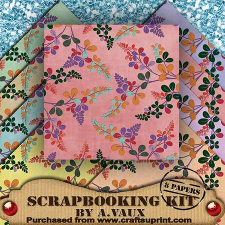 Oriental Ferns2 Mixed Pastels 8 Scrapbooking Papers Kit