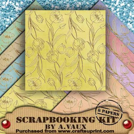 Gold Pastel Tulips 8 Scrapbooking Papers Kit