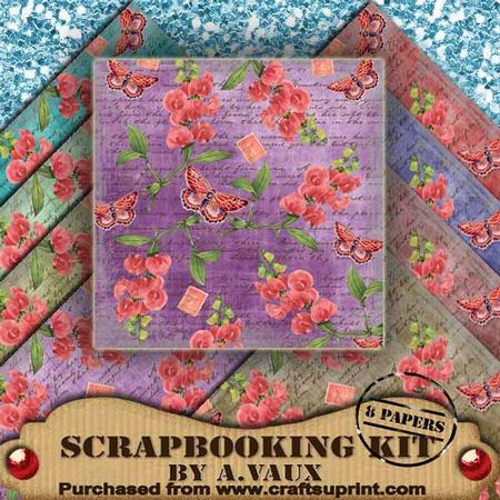 Sweet Pea Butterfly Vtea1 Mix 8 Scrapbooking Papers Kit