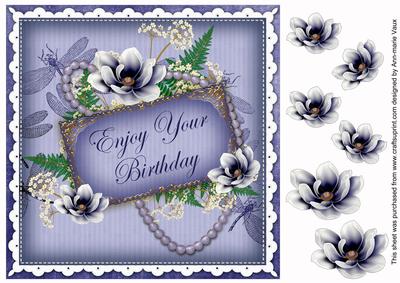 Dblue Magnolia Enjoy Birthday 8in Vintage Decoupage Topper