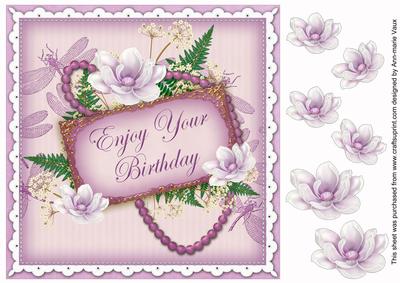 Lilac Magnolia Enjoy Birthday 8in Vintage Decoupage Topper