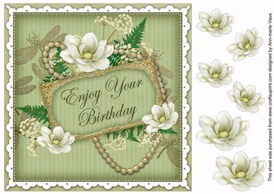 Olive Magnolia Enjoy Birthday 8in Vintage Decoupage Topper