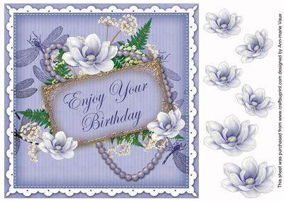 Pblue Magnolia Enjoy Birthday 8in Vintage Decoupage Topper