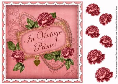Cerise Rose in Vintage Prime 8in Decoupage Topper